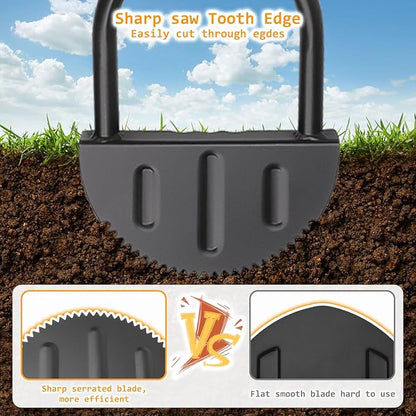 Manual Edger Lawn Tool 37-inch, Half Moon Edger Chopper Lawn Tool with V-Shape Serrated Blade,Solid Steel Lawn Edger Tool with Soft T-Grip and Wide Footplate for Sidewalk,Grass,Yard,Landscape