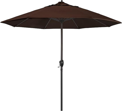 California Umbrella 9' Round Sunbrella Aluminum Outdoor Deck, Pool or Patio Umbrella, Crank Lift, Auto Tilt, Bronze Pole, Bay Brown