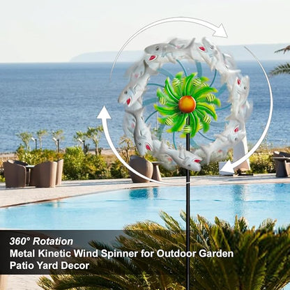 Shark Outdoor Wind Spinners - 39" Ocean-Themed Metal Wind Sculptures Garden Stake Art, 13.5” Windmill Yard Kinetic, Outdoor Decor for Patio & Lawn - Metal Beach Sculpture with Shark Design