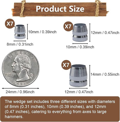21 PCS Round Axe Handle Wedge Safety Metal Wedge Hammer Handle Wedges for Axe Hammer Sledge (0.31/0.39/0.47 Inch)