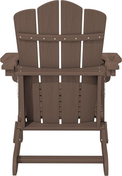 KINGYES Folding Adirondack Chair Set of 2, HDPE All-Weather Folding Adirondack Chair, Brown