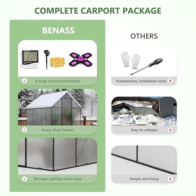 6X12 FT Greenhouses for Outdoors, Heavy Duty Polycarbonate Greenhouse, Large Walk-in Greenhouse with Roof Vent, Aluminum Hot House for Garden,Backyard