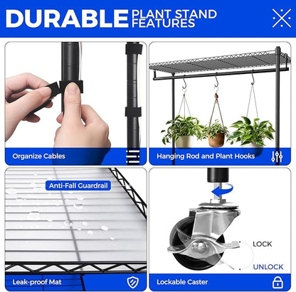 Barrina CX3 Plant Stand with Grow Light, 4-Tier, 3FT 5000K 36W(Per Light), Full Spectrum, Indoor DIY Plant Shelf with Light, Flower Pot Stand Display Rack, 35.4"x13.8"x70.9", Wheel, Mechanical Timer