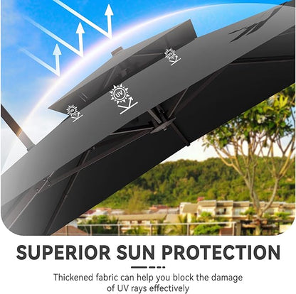 10x13 FT Cantilever Patio Umbrella Double Top Outdoor Rectangular Large Heavy Duty Aluminum Offset Umbrellas with 7 Level Tilt 360-degree Rotation for Pool Garden Deck, Grey