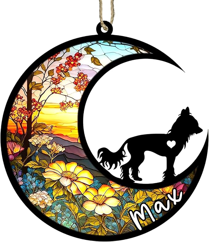 Personalized Dog Memorial, Custom Name Chinese Crested Dog Christmas Ornament, Custom Breeds, Pet Loss Light Catcher, Gifts for Lovers Loss of Pet Sympathy on Mothers Day Christmas