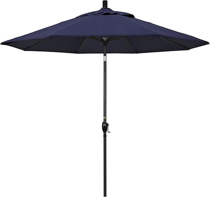 California Umbrella GSPT908302-5439 9' Round Aluminum Market, Crank Lift, Push Button Tilt, Black Pole, Sunbrella Navy Patio Umbrella, 9-Feet