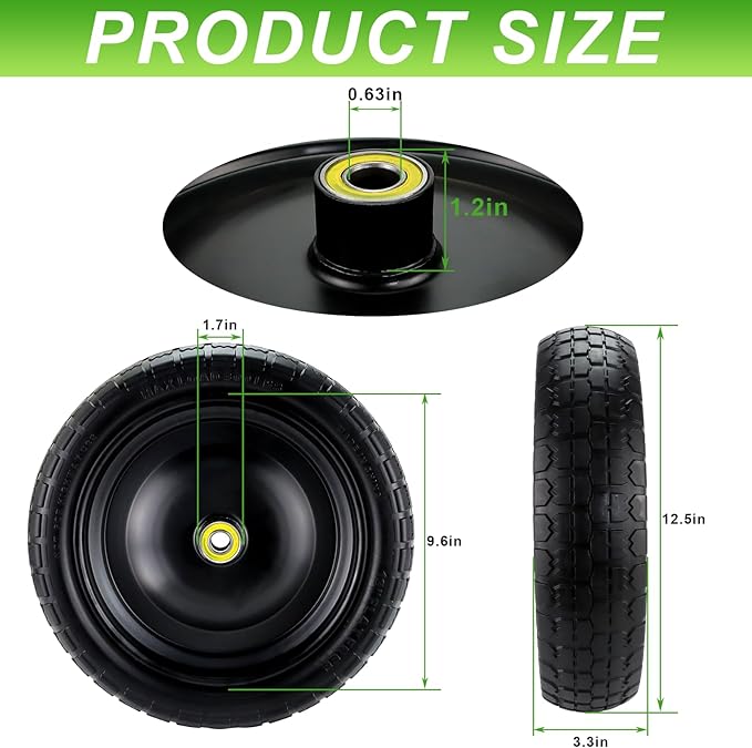 Cenipar 13" Flat-Free Tire and Wheel for 13"Garden Cart Tire Replacement with 5/8" Axle Borehole, 2.1" Offset Hub, 3.15" Wide Tires Used for Wheelbarrow Garden Cart and Trolleys, 2-Pack