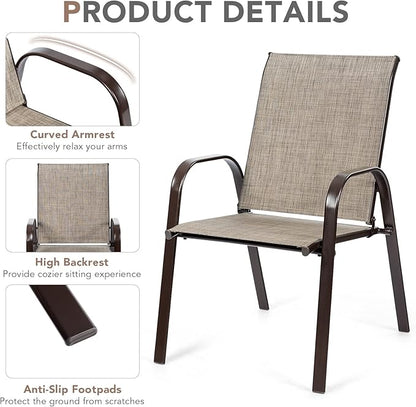 Tangkula 2 Piece Patio Dining Chairs, Outdoor Bistro Chairs W/Curved Armrests, Easy-to-Dry Fabric, Reinforced Steel Frame, Wide & Comfortable Camping Chairs for Garden, Poolside, Backyard (1, Grey)