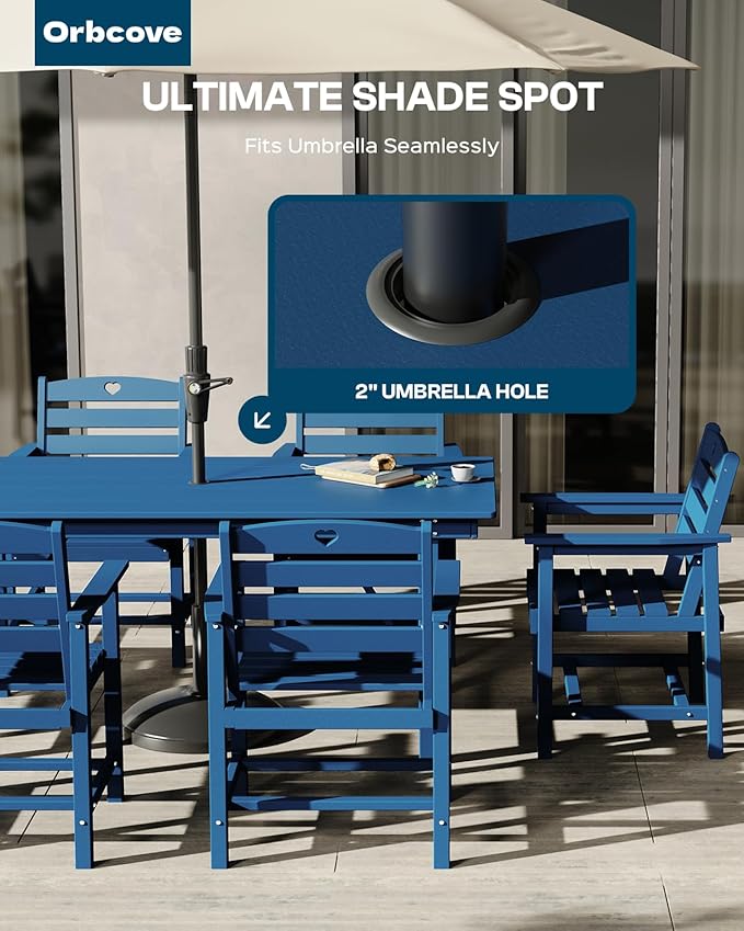 HDPE 2-Piece Outdoor Dining Chairs, Weather-Resistant Heart-Cutout Design Patio Dining Chairs, Outdoor Furniture for Lawn, Patio, Porch, Deck, Poolside, Yard (Classic Blue)