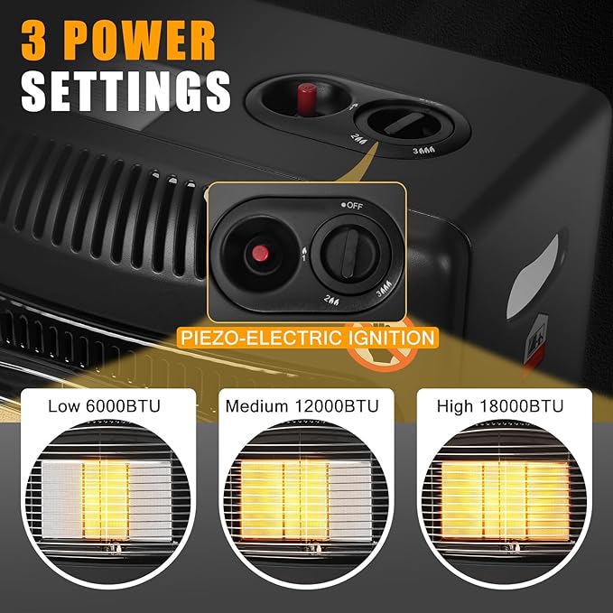 Propane Patio Heater, 18,000 BTU Propane Heater Outdoor, Infrared Gas Heaters with Regulator, Outdoor Heaters for Patio