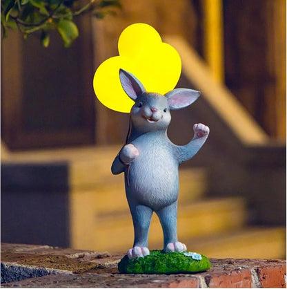 WHIMSYNOOK 11.8" Resin Rabbit with Balloon Solar LED Garden Statue Light, Ideal for Porch, Lawn, Yard, Housewarming, or Birthday Gifts for Mom, Family, and Bunny Lovers