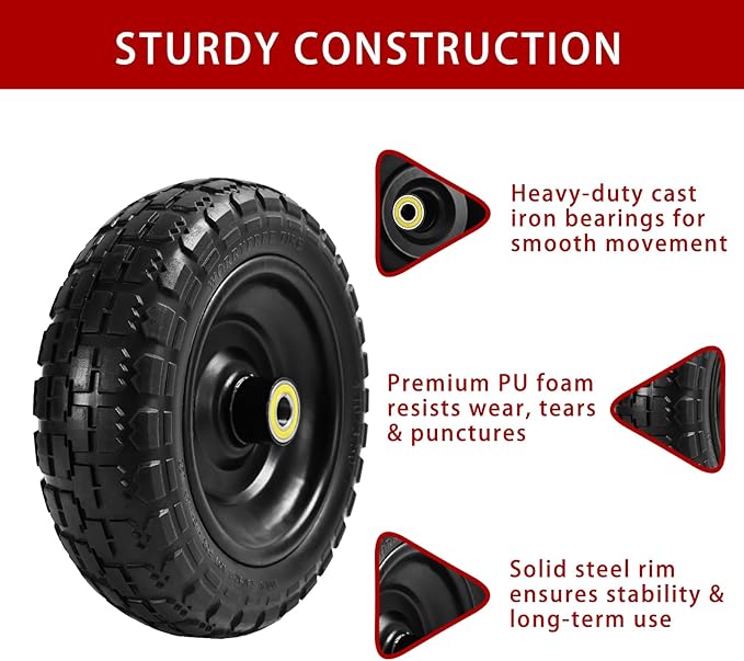 10" Solid Tires (4-Pack) - 4.10/3.50-4 Flat-Free Replacement Wheels for Gorilla Carts, Wheelbarrows, Garden Carts & Utility Wagons - 5/8" Axle Bore 2.1" Hub