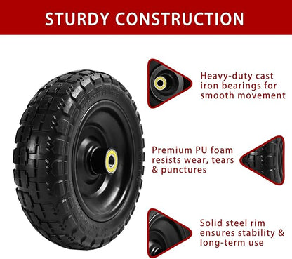 10" Solid Tires (4-Pack) - 4.10/3.50-4 Flat-Free Replacement Wheels for Gorilla Carts, Wheelbarrows, Garden Carts & Utility Wagons - 5/8" Axle Bore 2.1" Hub