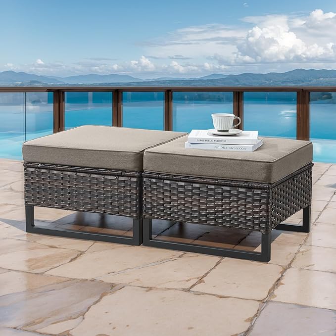 HUMMUH 9 Piece Patio Furniture Set Outdoor Sectional Sofa,High Back Patio Swivel Rocker Chairs with Ottomans Coffee Table for Porch,Garden,Backyard(Brown/Grey)