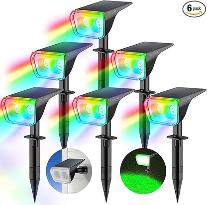 Consciot Solar Spot Lights Outdoor, Halloween Color Changing Lights Waterproof, 10 Colors Dusk-to-Dawn Landscape Spotlights, Outdoor Halloween Decorations for Garden Yard, 6 Pack