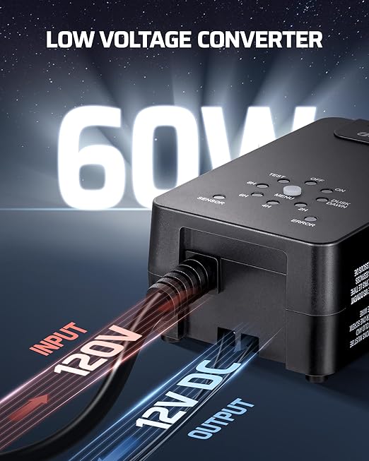 DEWENWILS 60W Low Voltage Transformer, 120V AC to 12V DC, Dusk to Dawn Sensor & Timer, Weatherproof Low Voltage Landscape Transformer for Spotlights, Garden Lights, Pathway Lights…