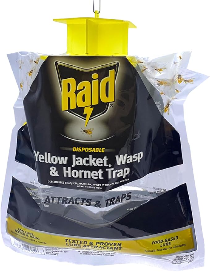 Raid Yellow Jacket, Wasp & Hornet Trap, 6 Pack, Disposable, Convenient, Hanging Fly Trap Bags with Food-Based Lure, No-Spray Outdoor Fly Traps Suitable Defense for Yards, Patios & Campsites