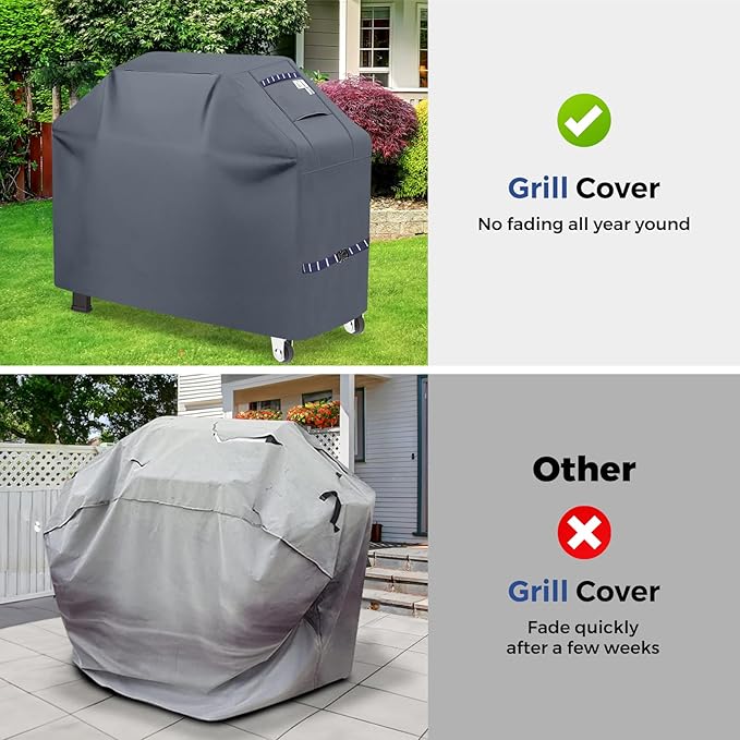 Grill Cover for Outdoor Grill 600D Heavy Duty 64Inch Waterproof,UV & Fade Resistant,BBQ Cover with Adjustable Straps,BBQ Grill Cover for Weber,Blackstone,Charbroil etc,Grey