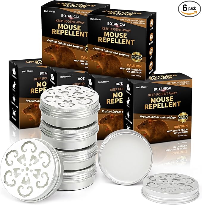 6 Pack Mouse Repellent with Peppermint Oil - Natural Rodent Deterrent for 24/7 Protection in House, Car, Garage & Attic,Human & Pet Safe