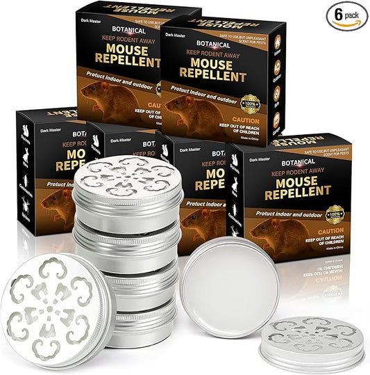 6 Pack Mouse Repellent with Peppermint Oil - Natural Rodent Deterrent for 24/7 Protection in House, Car, Garage & Attic,Human & Pet Safe