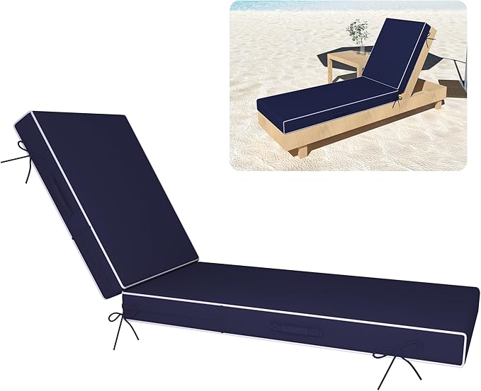 Chaise Lounge Cushions Outdoor Furniture 80 x 26 Inch Patio Lounge Chair Cushions 4'' Thick Waterproof Outdoor Chaise Cushion Weather Resistant Pool Lounger Cushion(Navy Blue)