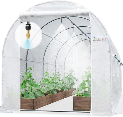 KING BIRD Premium 15x6.6x6.6FT Greenhouse for Outdoors, Large Walk-in Heavy Duty Galvanized Steel Frame, Mesh Door Screen Window Tunnel Hoop Garden Plant Winter Hot House, with Watering Kits, White