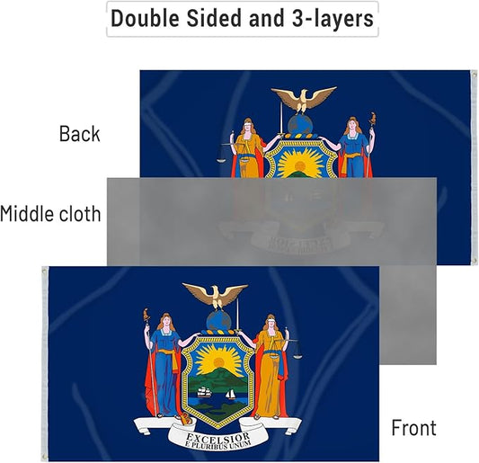 AMZFLAG New York State Flag 3x5 ft Outdoor, Double Sided Heavy Duty 3 Ply NY State of New York Flag with 2 Brass Grommets Thick Material
