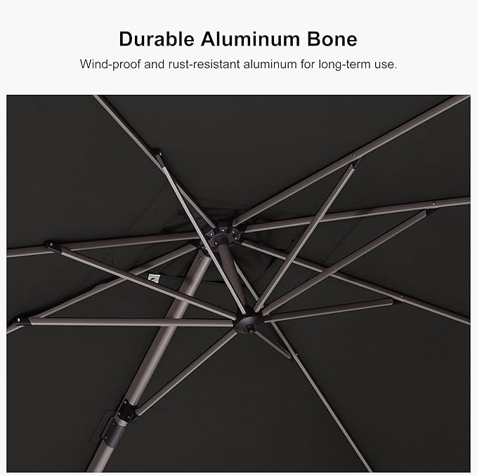 PURPLE LEAF 8' X 8' Left-right Tilting Patio Umbrella Outdoor Swivel Cantilever Umbrella Aluminum Offset Umbrella with Champagne Frame and 360-degree Rotation for Garden Deck Pool, Grey