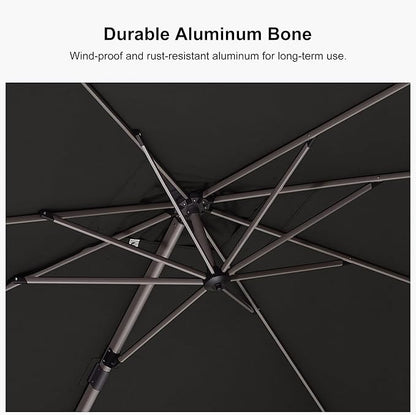 PURPLE LEAF 8' X 10' Left-right Tilting Patio Umbrella Outdoor Swivel Cantilever Umbrella Aluminum Offset Umbrella with Champagne Frame and 360-degree Rotation for Garden Deck Pool, Grey