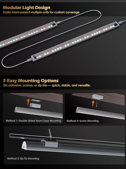 Smart Grow Light for Indoor Plants,3500K Full Spectrum LED Plant Light Strips with 3/9/12H Auto Timer,Stepless Dimming,Modular Design，Plug and Play (White, 2 Pack 16W)