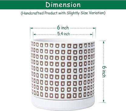 D'vine Dev Set of 2 Ceramic Planter Pots with Drainage Hole and Saucer, 6 Inch Plant Pots for Plants Indoor Houseplants, White, 99-Z-A-1-Y
