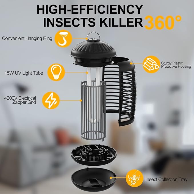 VANELC Bug Zapper for Indoor and Outdoor, 4200V Electric Mosquito Zapper, High Powered Waterproof Fly Zappers Mosquito Traps Outdoor, Fly Control for Home, Kitchen, Backyard, Camping