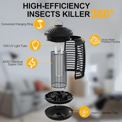 VANELC Bug Zapper for Indoor and Outdoor, 4200V Electric Mosquito Zapper, High Powered Waterproof Fly Zappers Mosquito Traps Outdoor, Fly Control for Home, Kitchen, Backyard, Camping