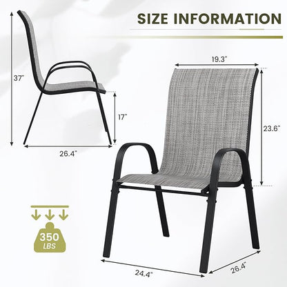 UDPATIO Patio Chairs Set of 2, Stackable Outdoor Dining Chairs with High Back, Breathable Textilene Fabric Outdoor Chair All Weather, 350LBS Capacity for Garden, Backyard (Light Grey)