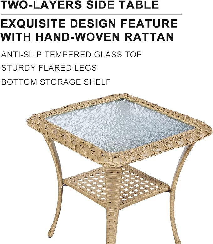 HUMMUH Swivel Patio Chair 3 Piece PE Wicker Patio Furniture Set with Rocking Chairs and Side Table Outdoor Bistro Set for Porch,Garden,Deck,Poolside