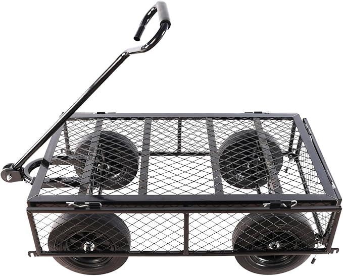 Heavy-Duty Solid Tire Garden Dump Cart - 4.86 cu. ft. Yard Wagon Cart with 600 LBS Capacity & Spacious Mesh Bed (37" x 19.5") - No-Flat Tires, Utility Wagon