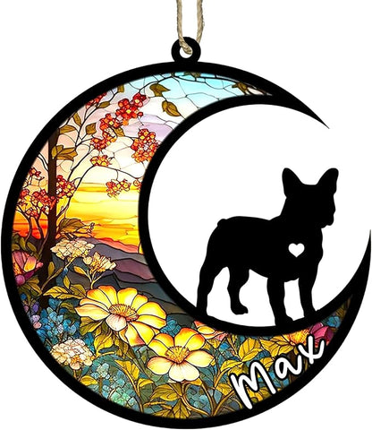 Personalized Dog Memorial, Custom Name French Bulldog-Frenchie Dog Christmas Ornament with Name, Custom Breeds, Pet Loss Light Catcher, Gifts for Lovers Loss of Pet Sympathy on Mothers Day Christmas
