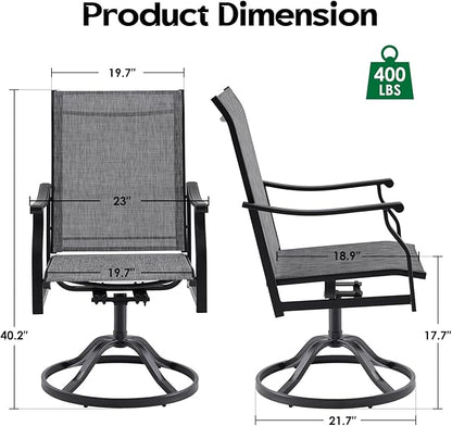 Patio Swivel Chairs Set of 2, Outdoor Dining Chairs with Textilene, Swivel & Rocker Metal Outdoor Patio Dining Chair All-Weather for Backyard, Grey Fabric with Black Frame