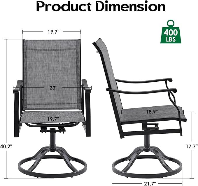 Patio Swivel Chairs Set of 6, Outdoor Dining Chairs with Textilene, Swivel & Rocker Metal Outdoor Patio Dining Chair All-Weather for Backyard, Gray Fabric with Black Frame