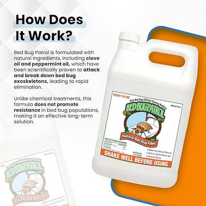 Natural Bed Bug Killer – 1 Gallon Refill (128oz) – Child & Pet Safe, Non-Toxic Spray for Home, Office, Furniture, Mattresses, Cracks & Crevices – Eco-Friendly Bed Bug Treatment
