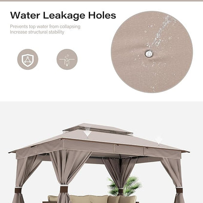LAUSAINT HOME Outdoor Patio Gazebo 10'x13' with Expansion Bolts, Heavy Duty Party Tent & Shelter with Double Roofs, Mosquito Nettings and Privacy Screens for Backyard, Garden, Lawn