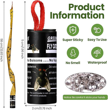 Qualirey 160 Pack Fly Strips Sticky Fly Trap Indoor Outdoor Hanging Ribbon Tape Paper Flying Insect Trap Gnat Killer Traps Catcher for Fruit Flies, Bug, Insect, Pest (Black)