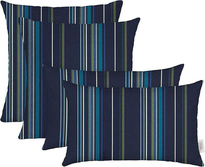 RSH DECOR: Sunbrella Lumbar & Square Pillows Set of 4 | 20" x 12" & 17" x 17" | Water and Fade-Resistant Performance Fabric | Outdoor Throw Pillows for Patio Furniture | Stanton Lagoon