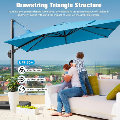 Hotime 10ft Patio Umbrella Outdoor Patio Windproof and Height adjustable, Heavy Duty Aluminum Square Offset Patio Umbrella Cantilever Pool Umbrella with 360°Rotation for Garden Deck Pool, Light Blue