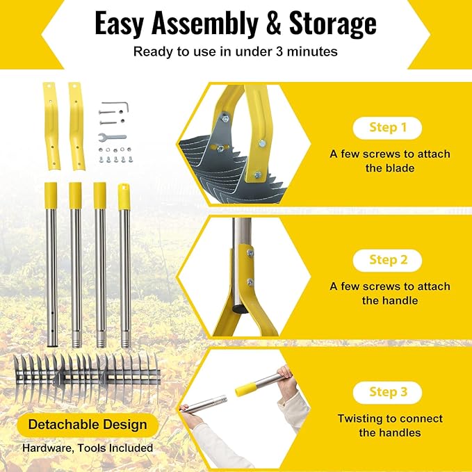 2 in 1 Rake: Stainless Steel Garden Rake for Leaves,Thatch,55” Heavy Duty 19 Tines Lawn Manual Dethatcher with Adjustable Head,Thatching Rakes for Lawn Yard Grass, Debris Removal, Soil Loosening