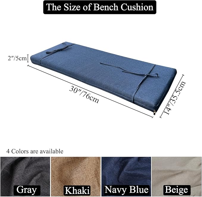 30 x 14 Inch Piano Bench Cushions for Indoor Furniture with Ties Non Slip Kitchen Dining Room Bench seat Cushion for Shoe Storage Ottoman Window Settee Pad, Gray