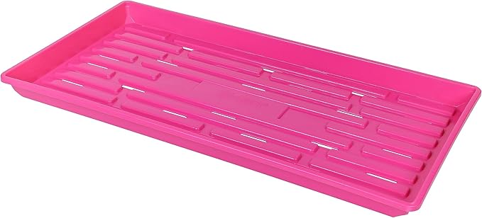 SUNPACK 10" x 20" Heavy Duty Shallow Plastic Seed Starting Tray, Magenta, 1" (Pack of 10) - Lined with Drainage Holes for Excess Water and Aeration, Ideal for Greenhouses or Indoor Gardening