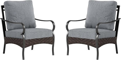 Sophia & William Extra Large Outdoor Patio Sofa Chairs Set 2 PCS Heavy-Duty Porch Furniture with High Back & Deep Seating Area, 5.5" Thicken Cushions for Deck, Lawn, Outside (Grey)