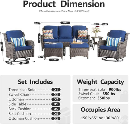 HOOOWOOO Patio Furniture Set,6 Piece Outdoor Furniture Set with Swivel Chairs,Wicker Patio Conversation Couch Chairs Ottoman Set,Navy Blue
