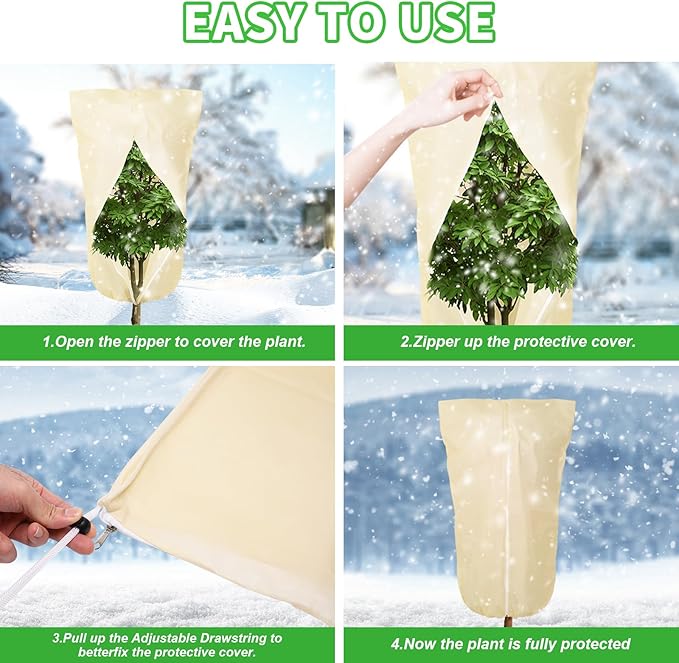 2 Pack 32"x24" Winter Plant Cover Freeze Protection Frost Cloth Blankets, 3 oz/yd² Frost Covers with Zipper Drawstring, Frost Protection Tree Cover for Outdoor Plant Cold Weather Protector